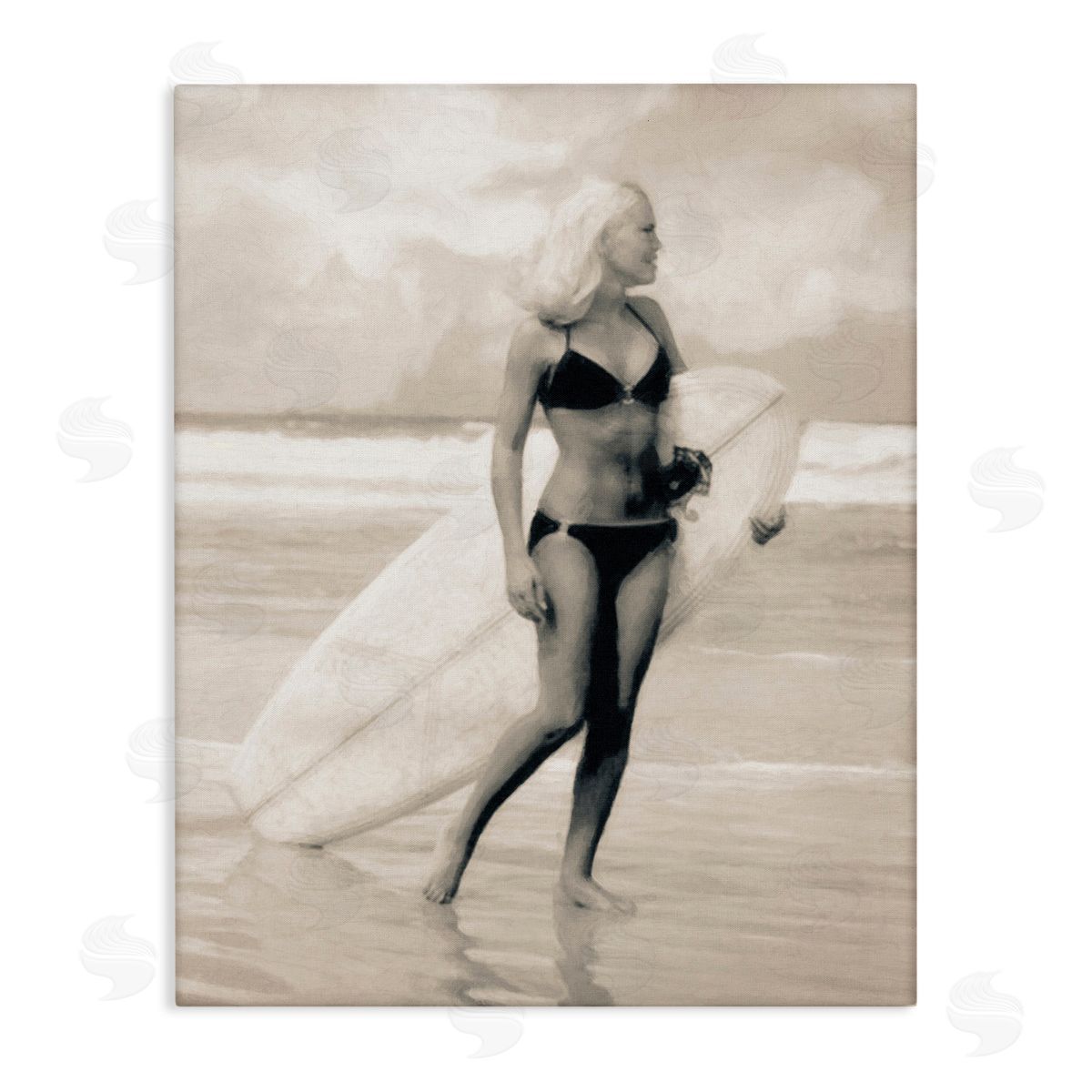 Graffitee Studios Surfing Woman on Shore