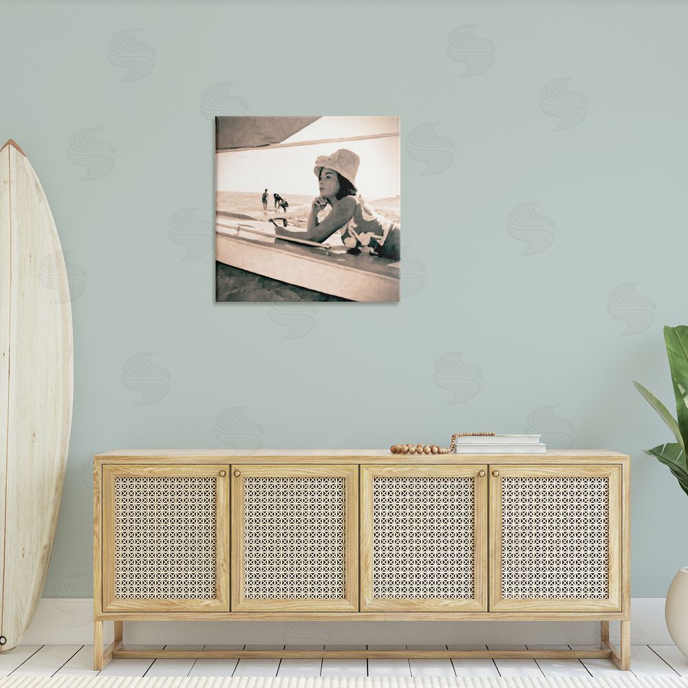 Graffitee Studios Vintage Woman Sunbathing Canvas Wall Art in Room