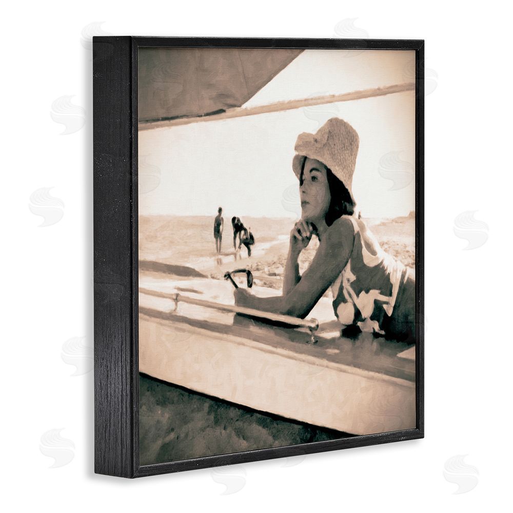 Graffitee Studios Vintage Woman Sunbathing Black Framed Glicee Wall Art Print