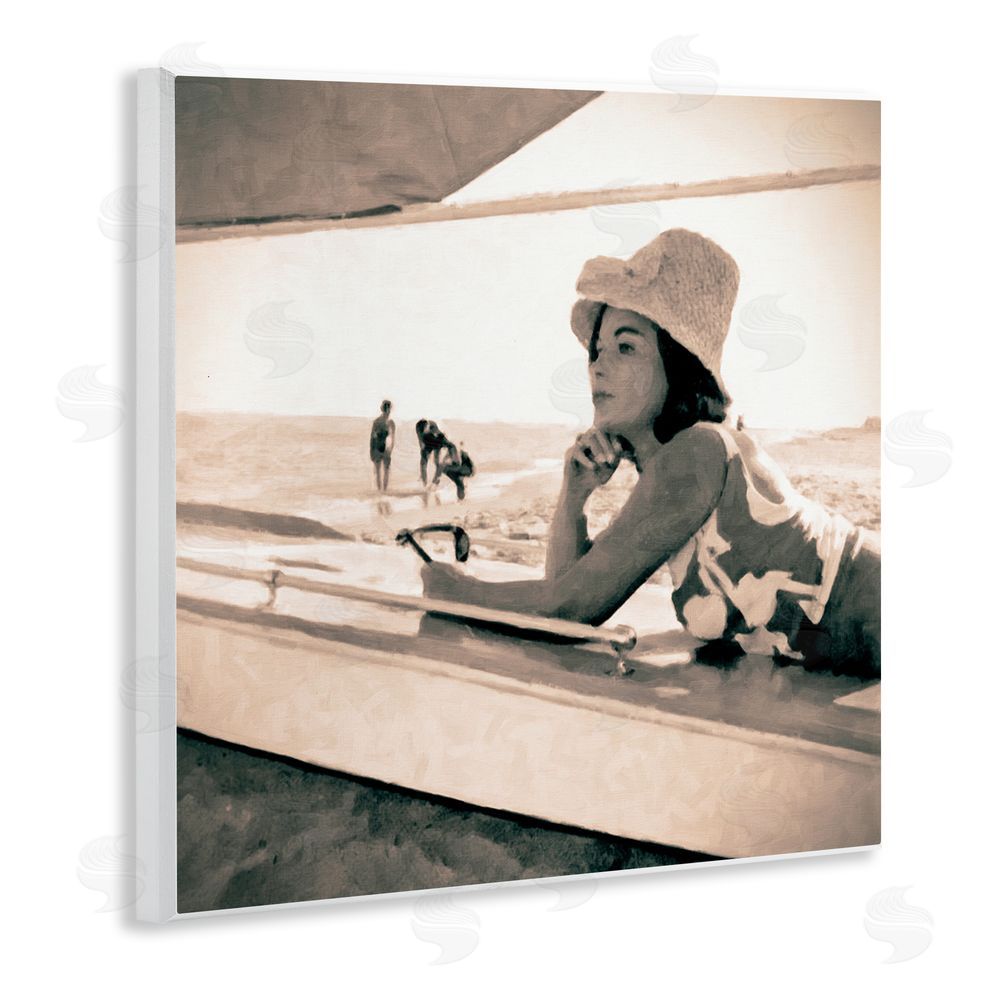 Graffitee Studios Vintage Woman Sunbathing Wooden Wall Plaque Art Print