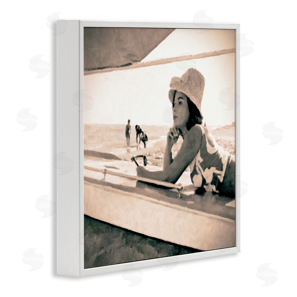 Graffitee Studios Vintage Woman Sunbathing White Framed Glicee Wall Art Print