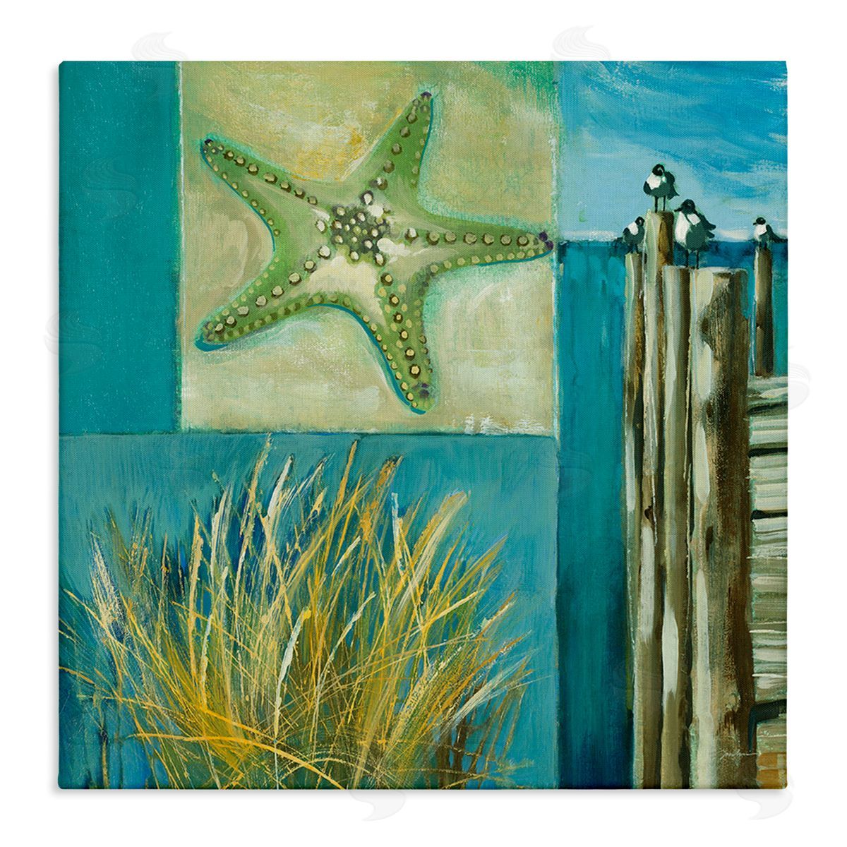 Liz Jardine Modern Beach Dock Collage Stretched Canvas Wall Art Print