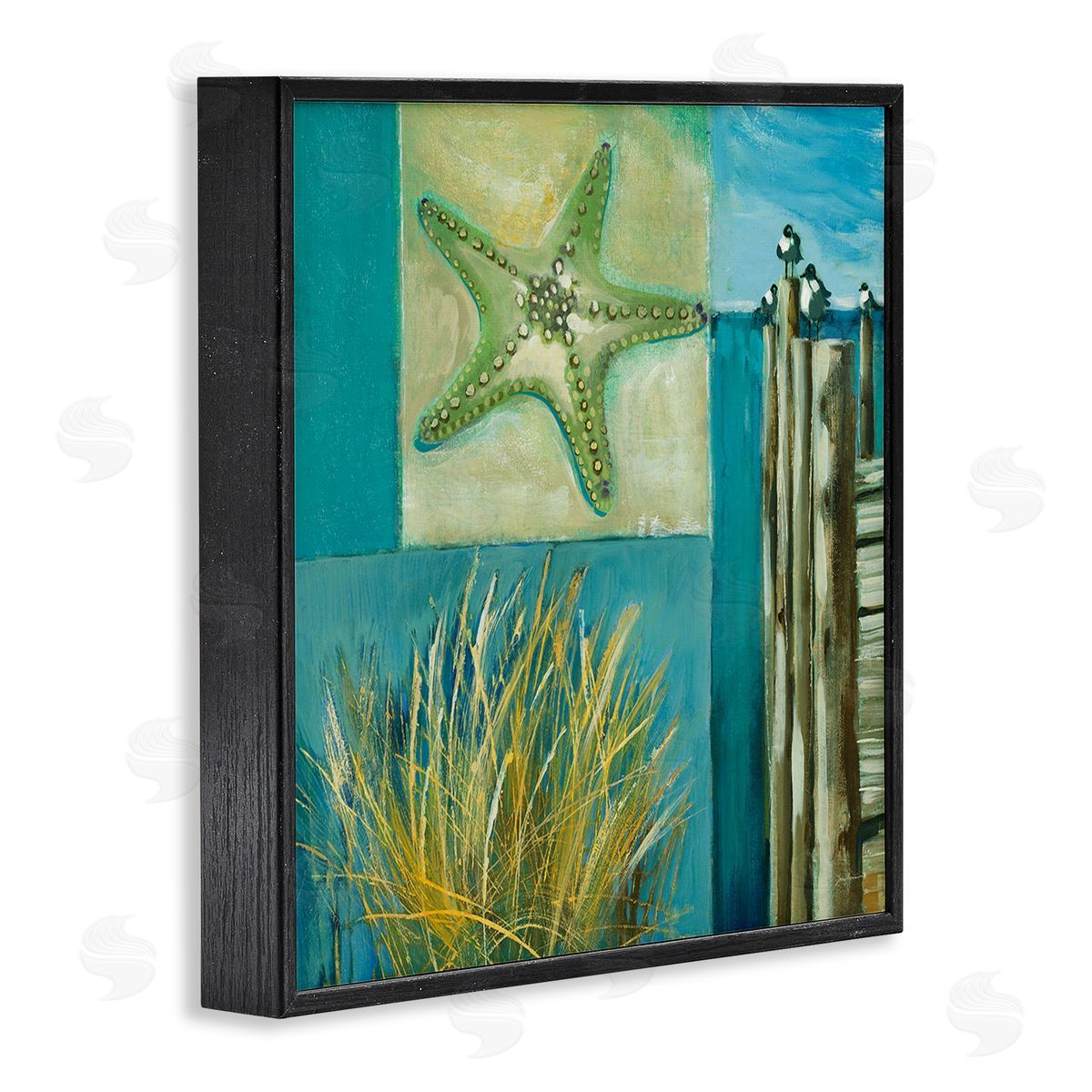 Liz Jardine Modern Beach Dock Collage Black Framed Glicee Wall Art Print