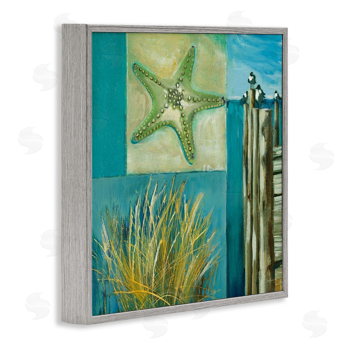 Liz Jardine Modern Beach Dock Collage Gray Framed Glicee Wall Art Print
