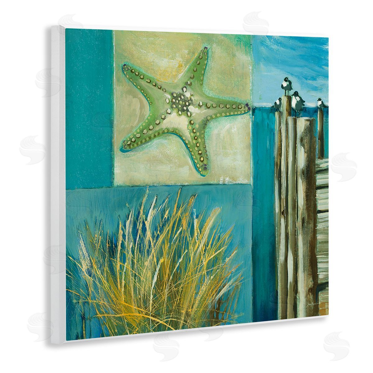 Liz Jardine Modern Beach Dock Collage Wooden Wall Plaque Art Print
