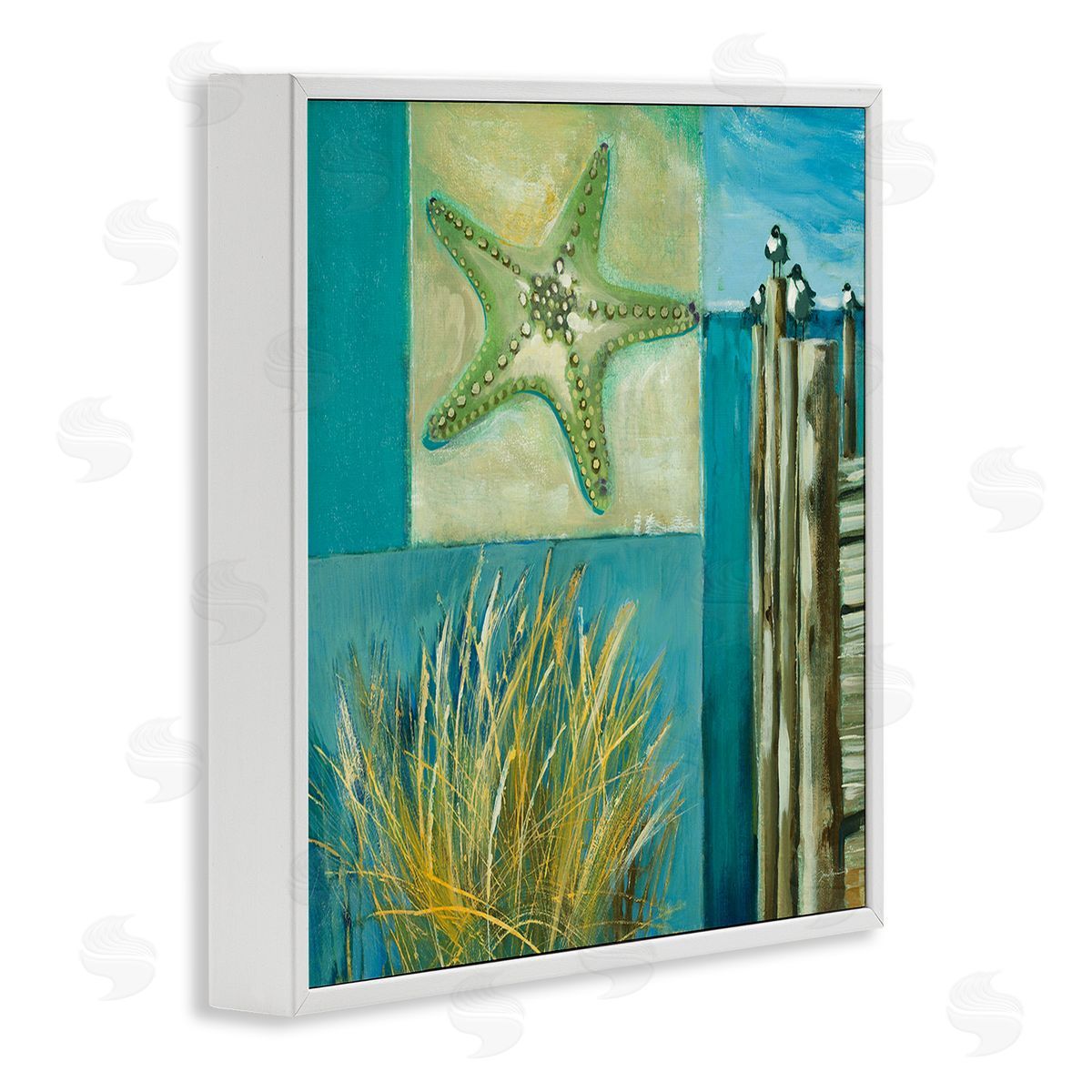 Liz Jardine Modern Beach Dock Collage White Framed Glicee Wall Art Print