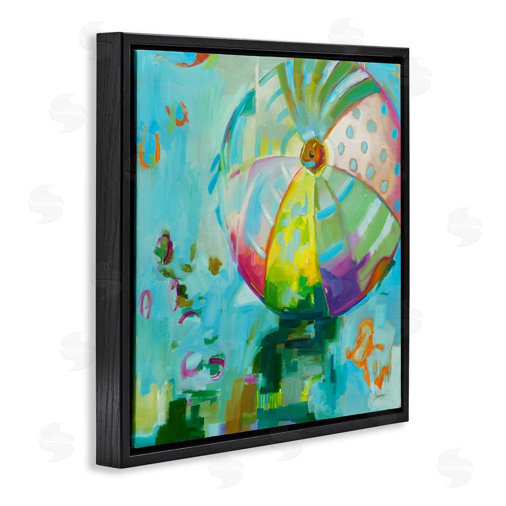 Liz Jardine Modern Beach Ball Pattern Black Floating Frame Canvas Wall Art Print