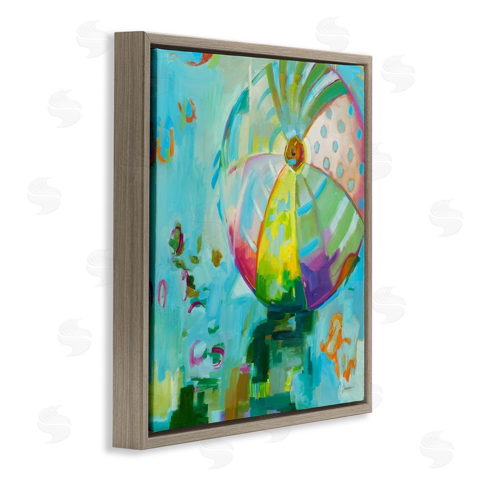 Liz Jardine Modern Beach Ball Pattern Brown Floating Frame Canvas Wall Art Print