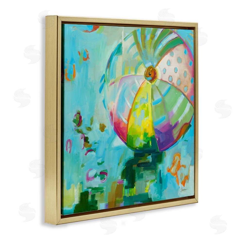 Liz Jardine Modern Beach Ball Pattern Gold Floating Frame Canvas Wall Art Print