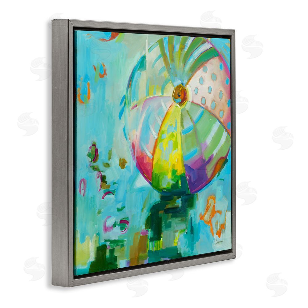 Liz Jardine Modern Beach Ball Pattern Gray Floating Frame Canvas Wall Art Print