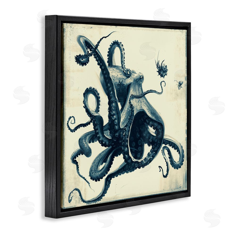 Vlad Mel Vintage Maritime Octopus Black Floating Frame Canvas Wall Art Print