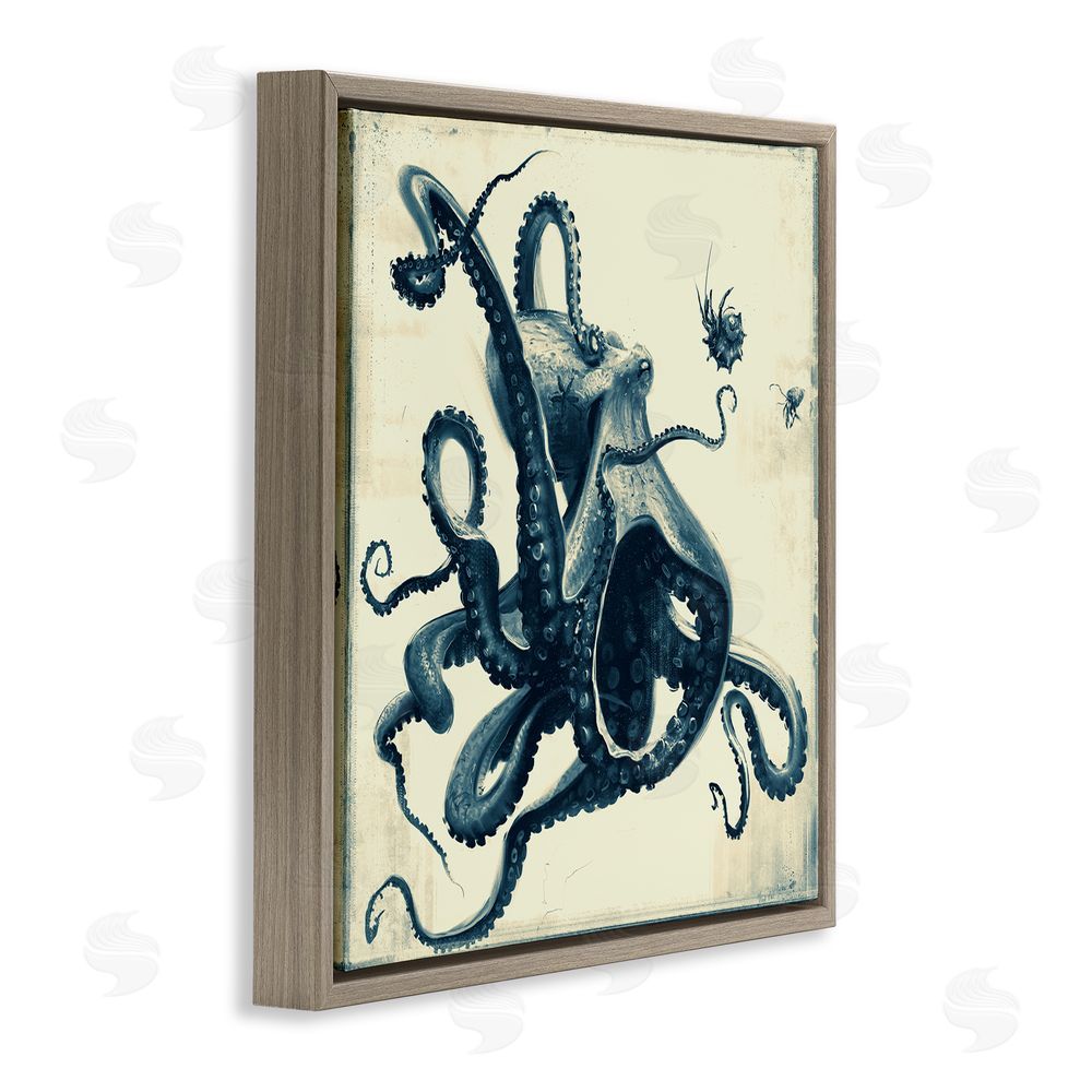 Vlad Mel Vintage Maritime Octopus Brown Floating Frame Canvas Wall Art Print