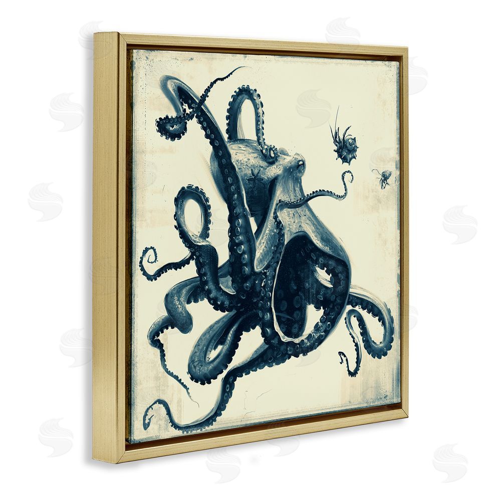 Vlad Mel Vintage Maritime Octopus Gold Floating Frame Canvas Wall Art Print