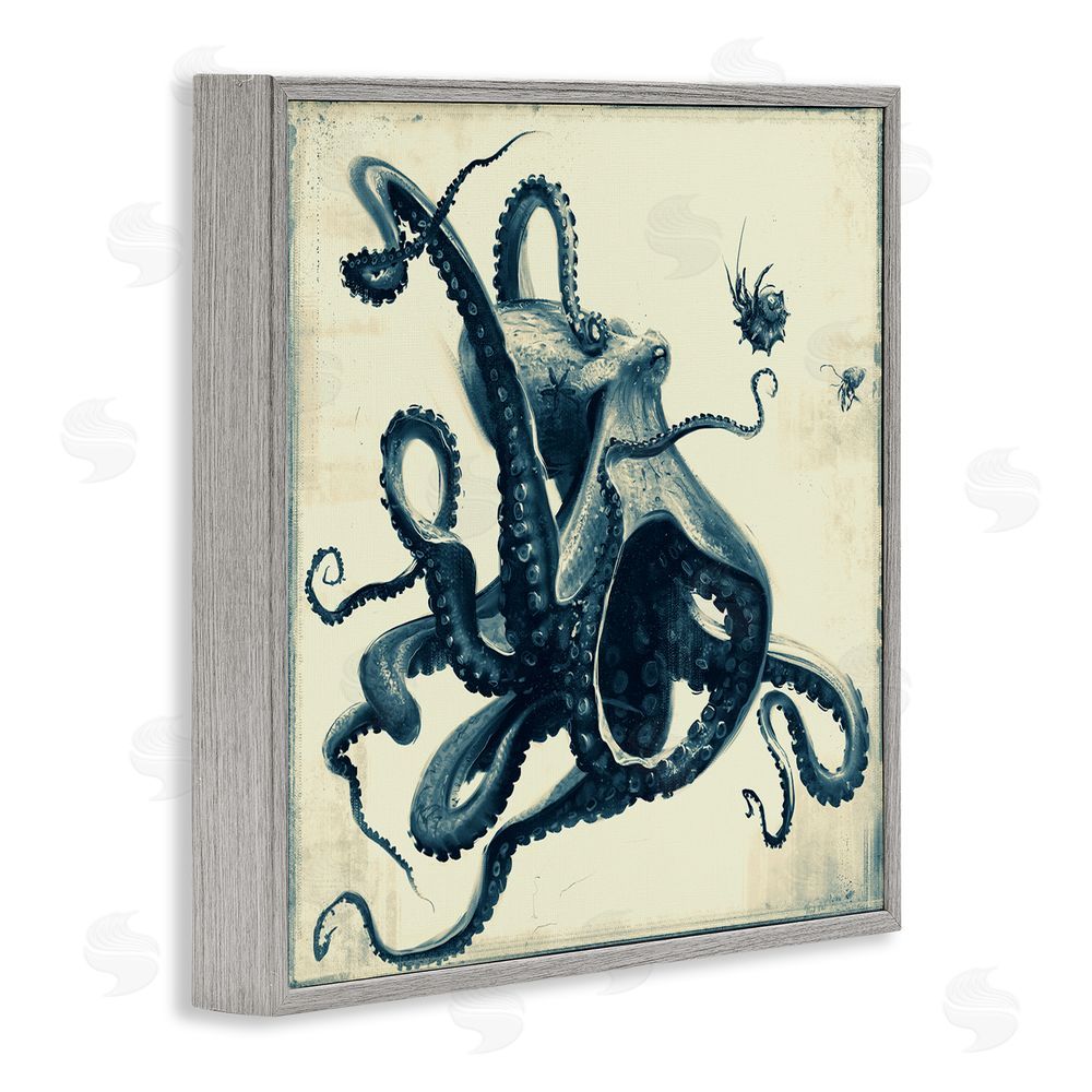 Vlad Mel Vintage Maritime Octopus Gray Framed Glicee Wall Art Print