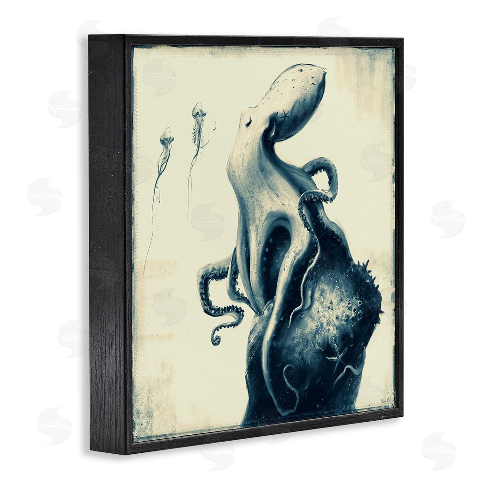 Vlad Mel Vintage Octopus & Jellyfish Black Framed Glicee Wall Art Print