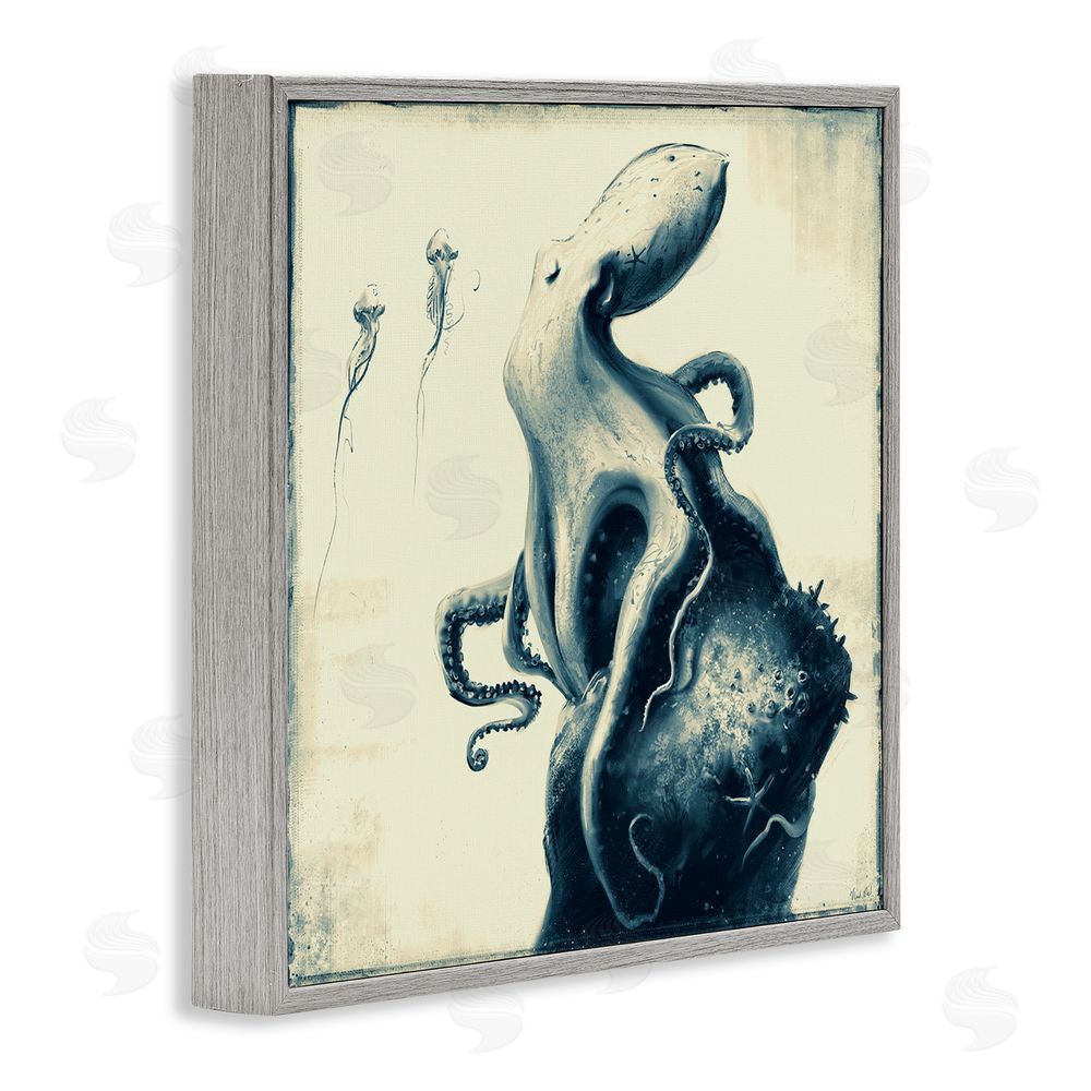 Vlad Mel Vintage Octopus & Jellyfish Gray Framed Glicee Wall Art Print