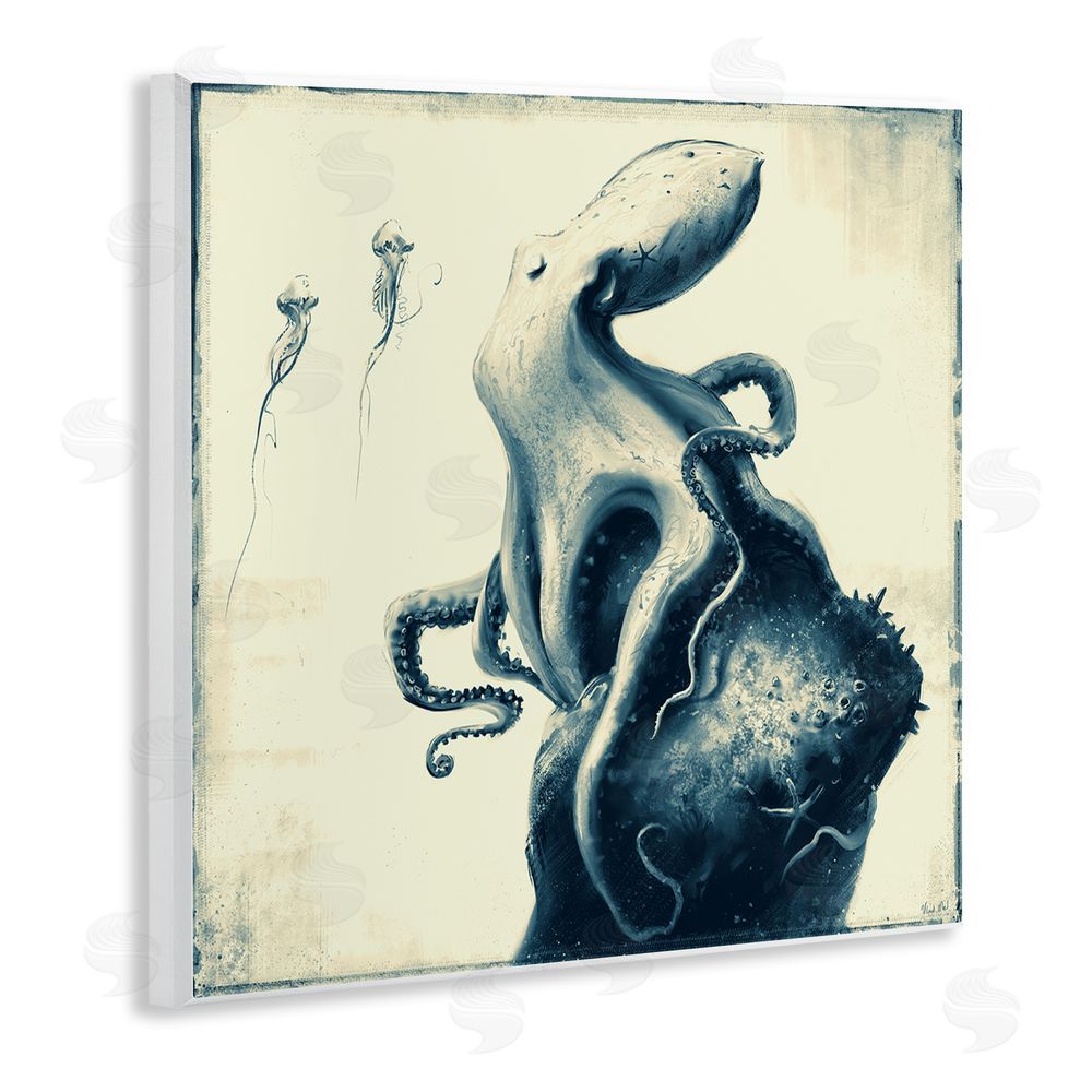 Vlad Mel Vintage Octopus & Jellyfish Wooden Wall Plaque Art Print