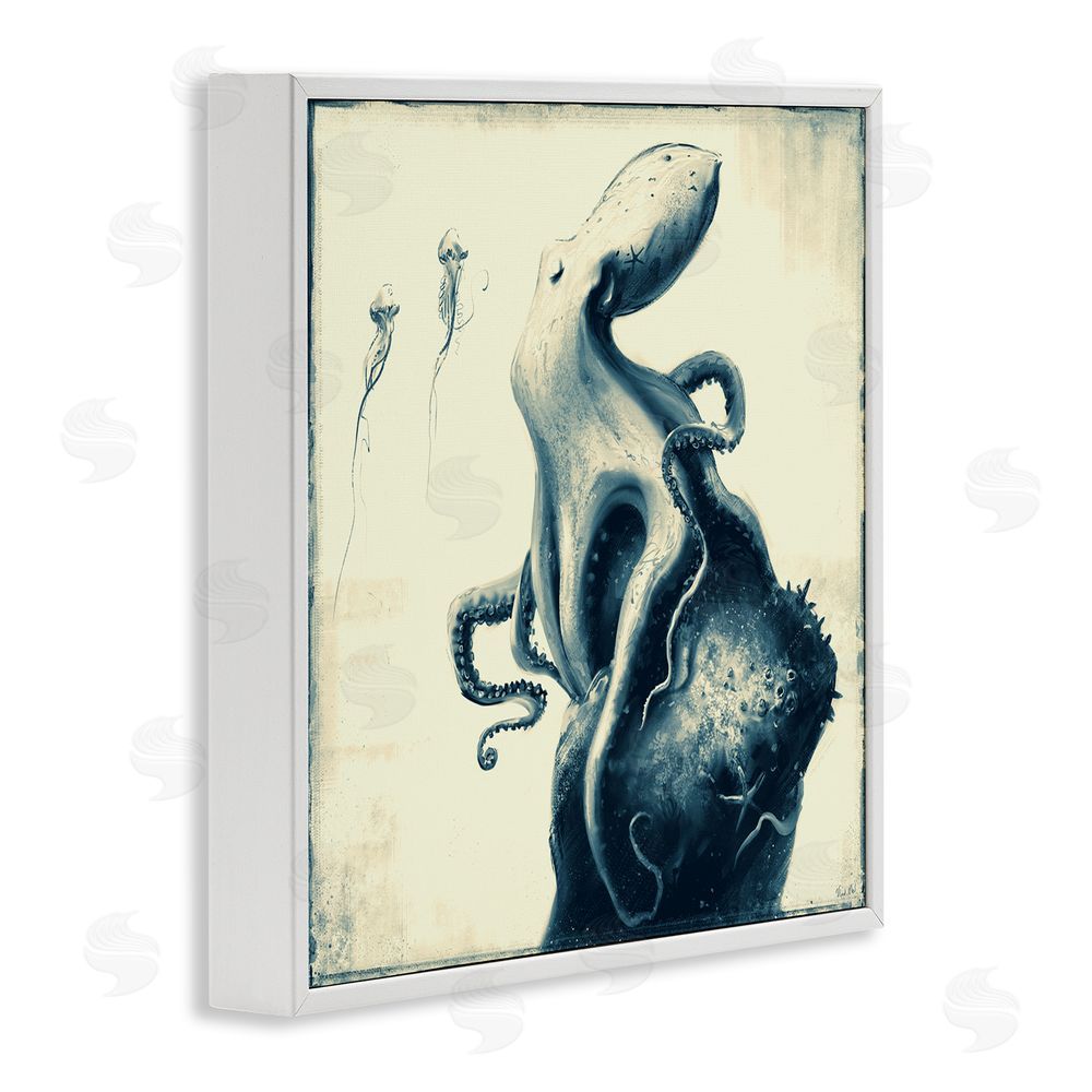 Vlad Mel Vintage Octopus & Jellyfish White Framed Glicee Wall Art Print