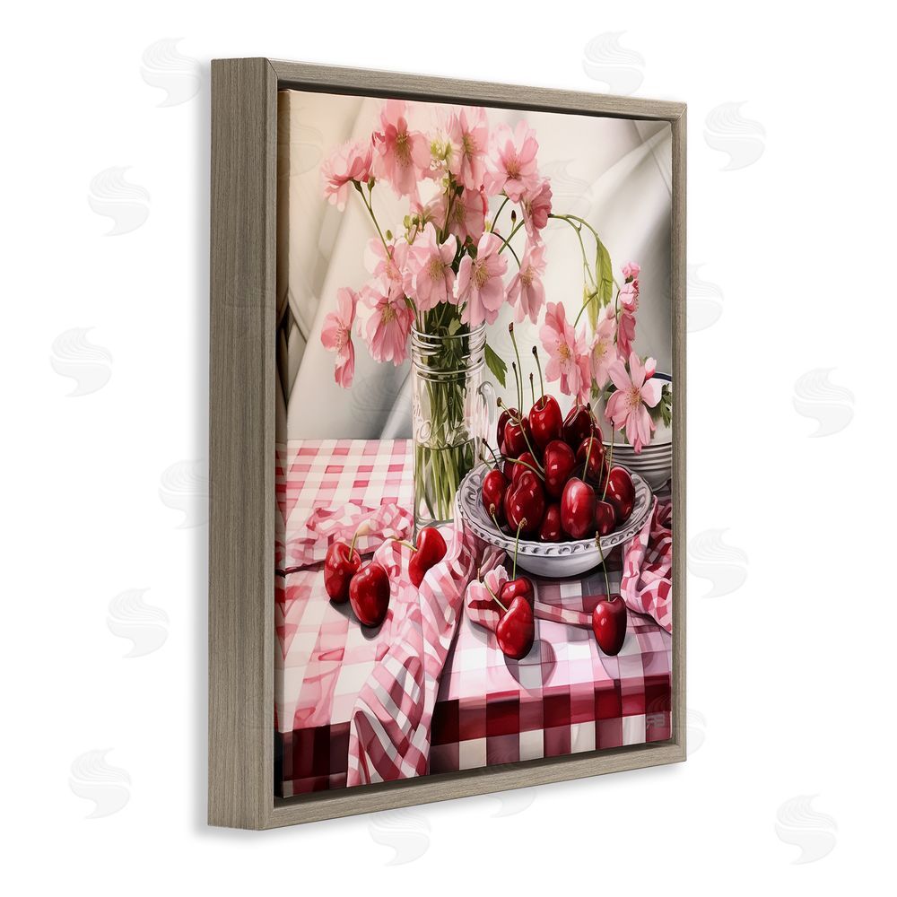 RB Summer Cherries & Florals Brown Floating Frame Canvas Wall Art Print