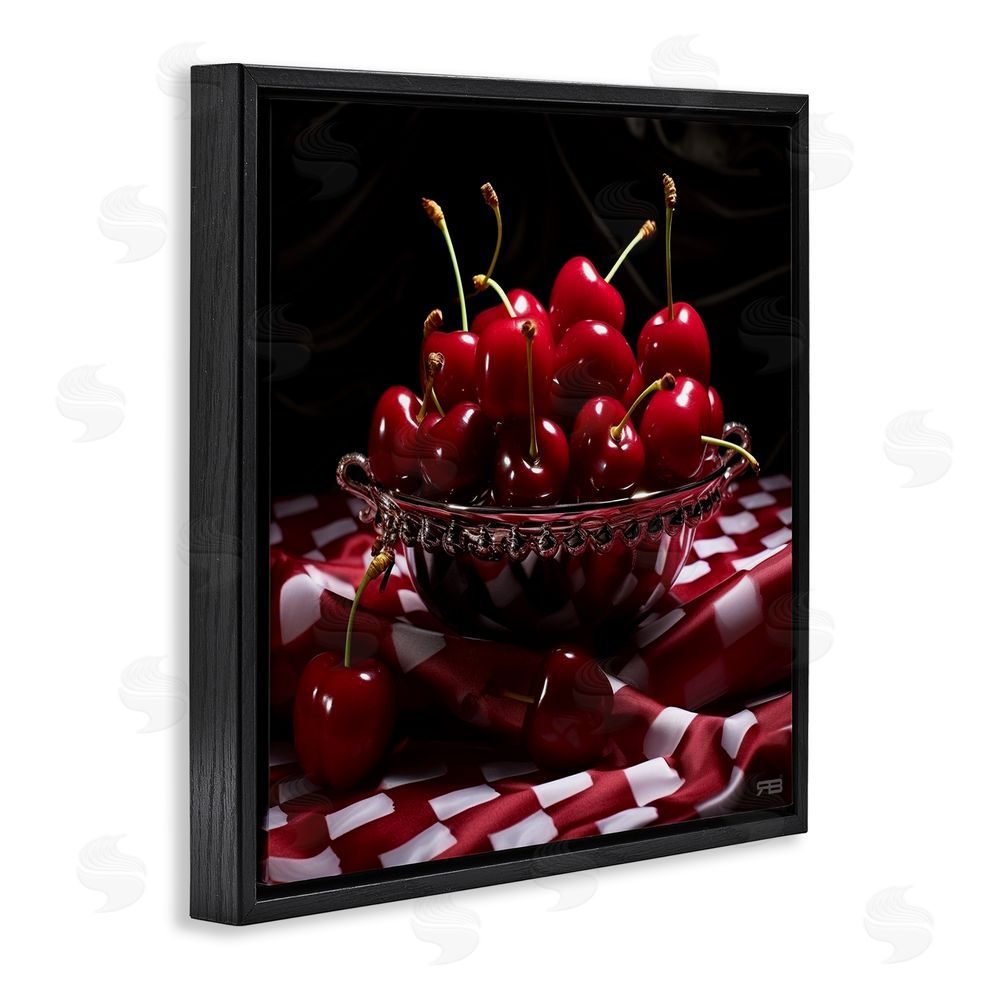 RB Plump Cherries Still Life Black Floating Frame Canvas Wall Art Print