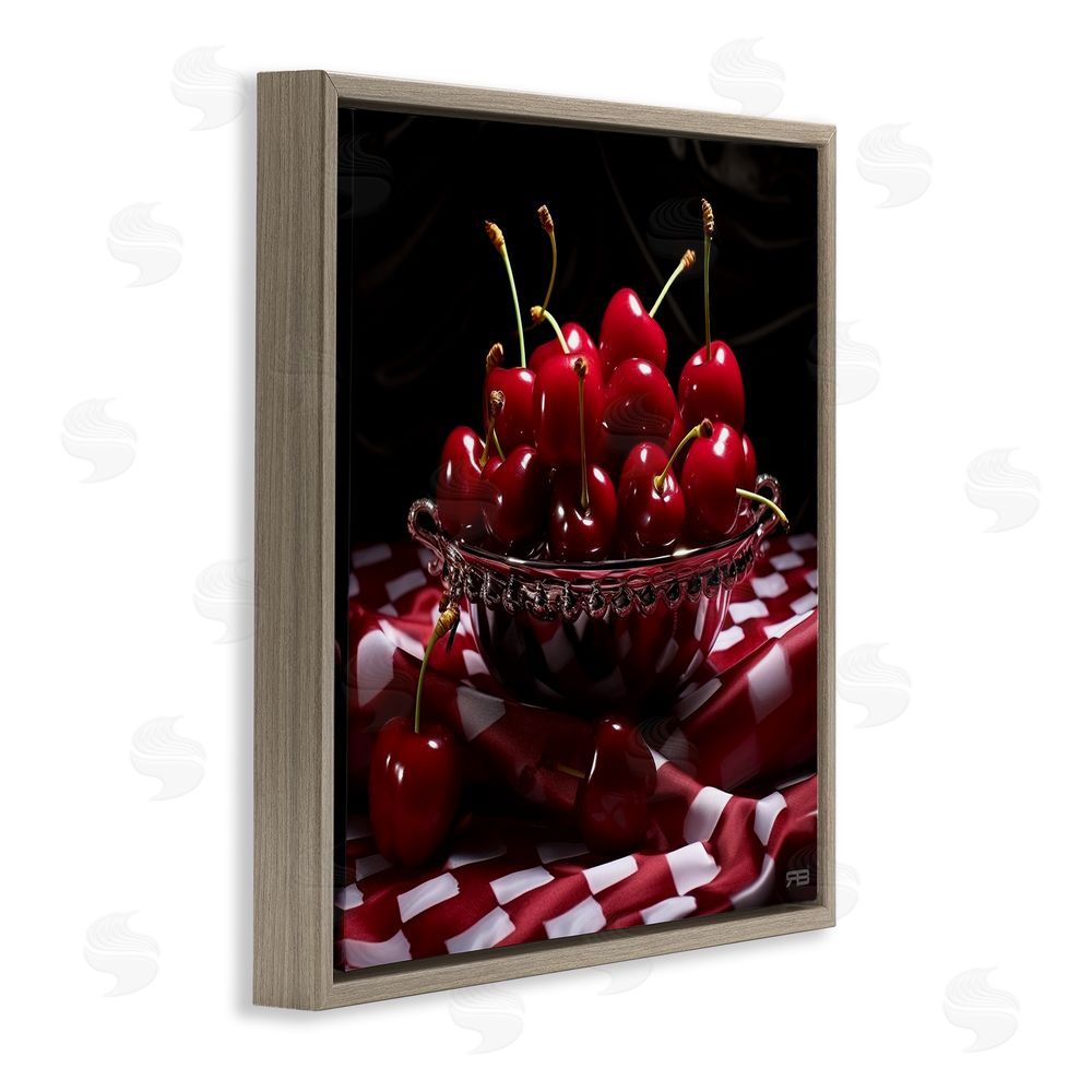 RB Plump Cherries Still Life Brown Floating Frame Canvas Wall Art Print