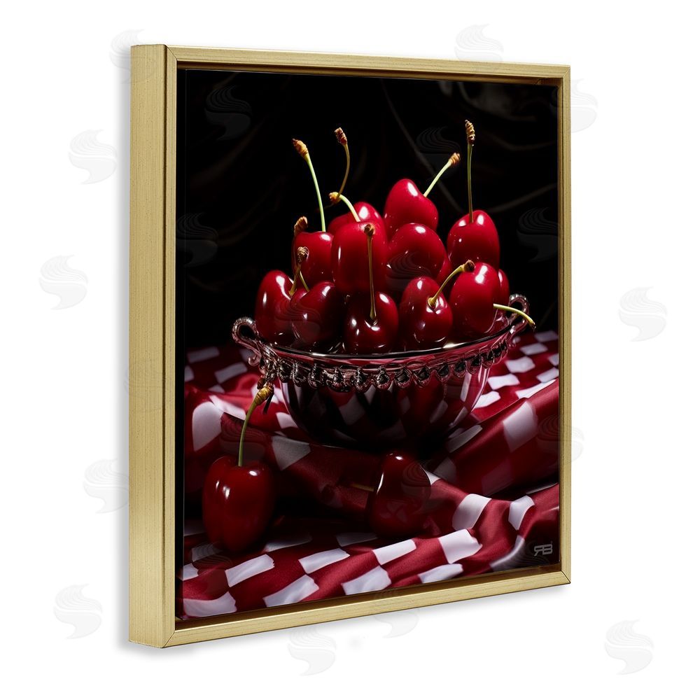 RB Plump Cherries Still Life Gold Floating Frame Canvas Wall Art Print