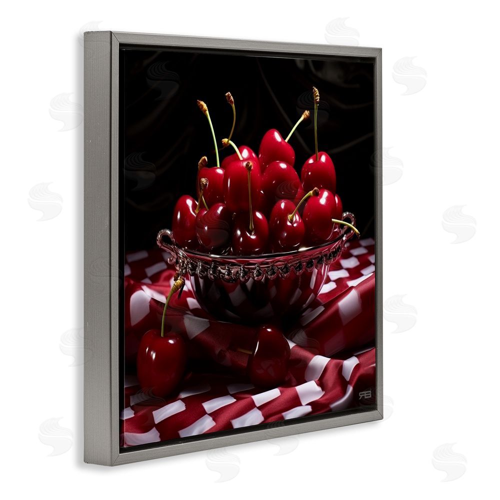 RB Plump Cherries Still Life Gray Floating Frame Canvas Wall Art Print