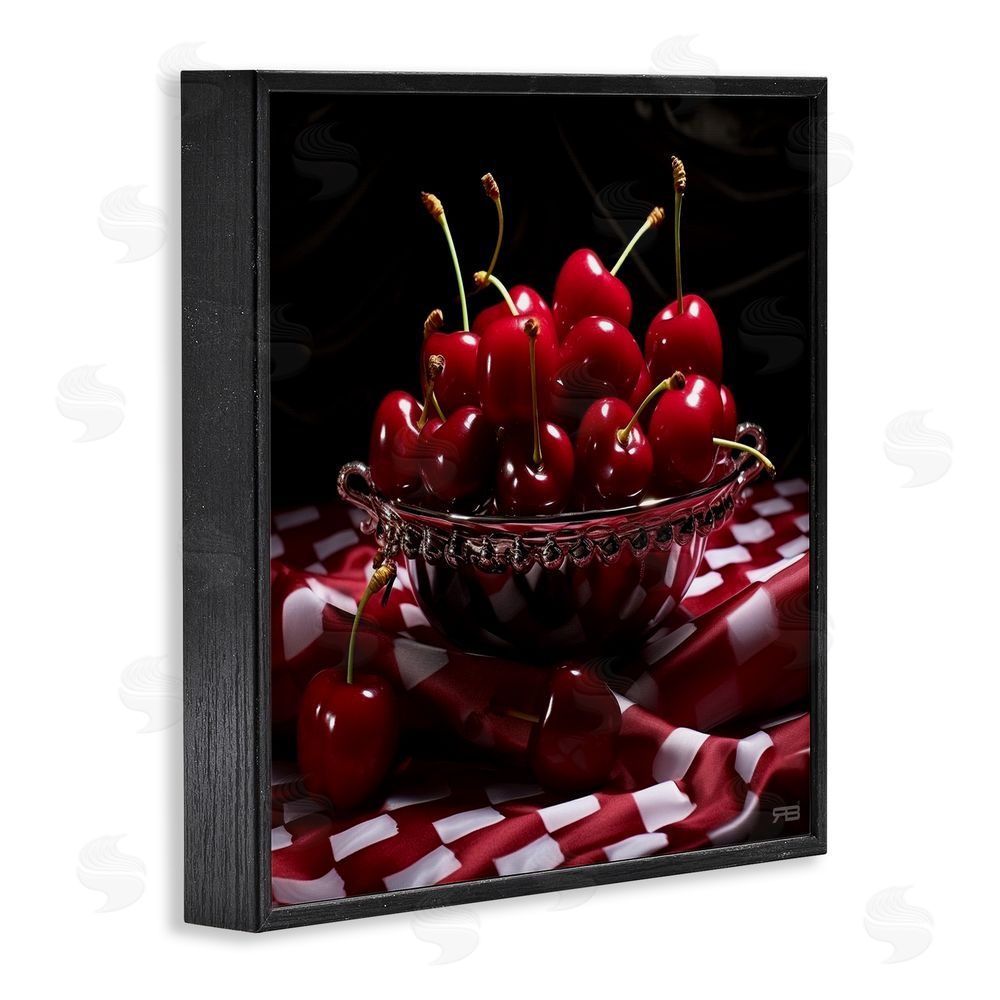 RB Plump Cherries Still Life Black Framed Glicee Wall Art Print