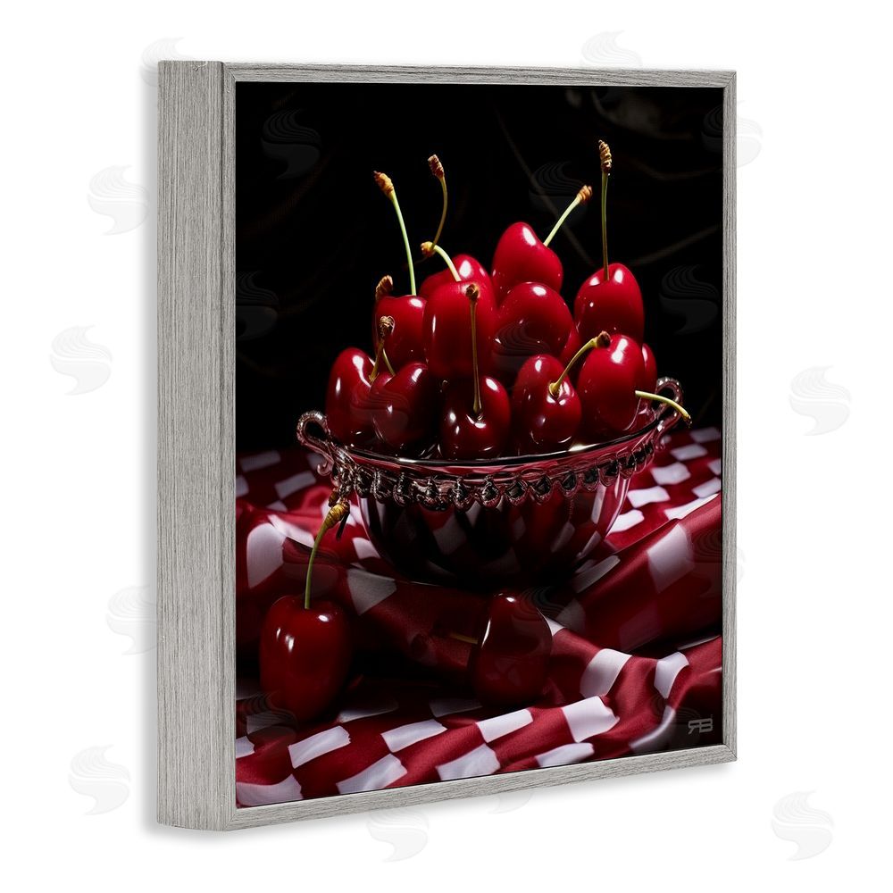 RB Plump Cherries Still Life Gray Framed Glicee Wall Art Print