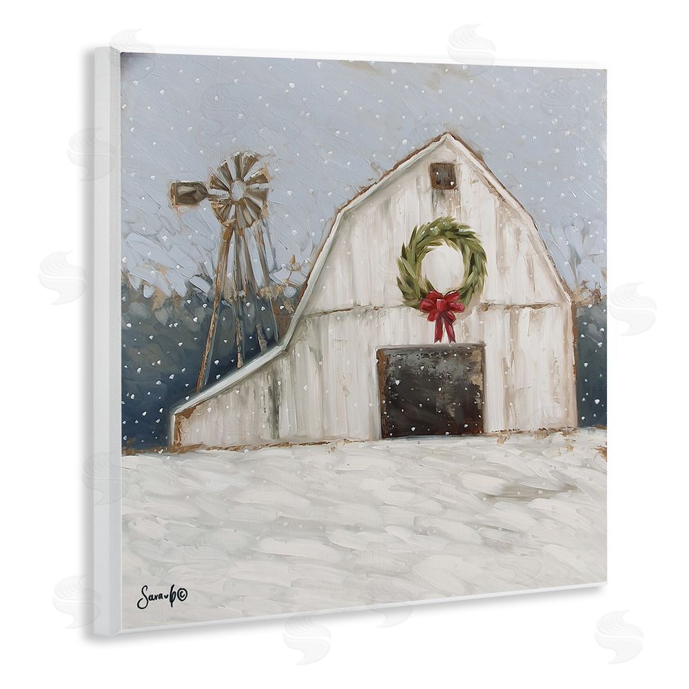 Sara G. Designs Winter Barn with Snowflakes Wooden Wall Plaque Art Print
