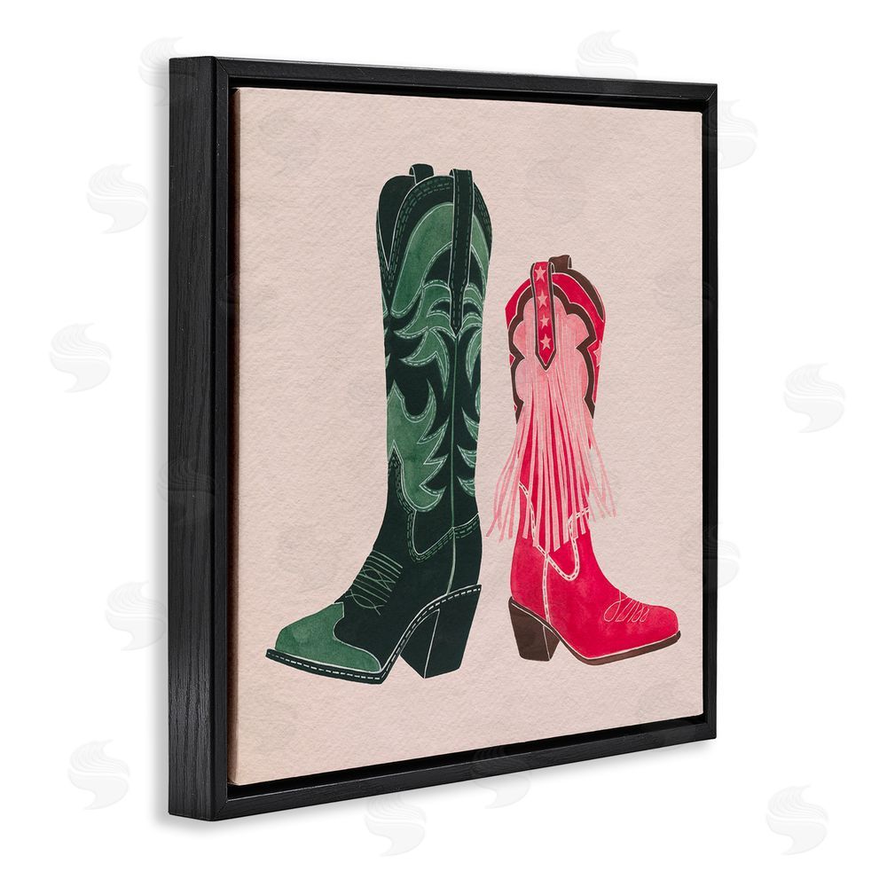 Grace Popp Cowboy & Cowgirl Boots Black Floating Frame Canvas Wall Art Print