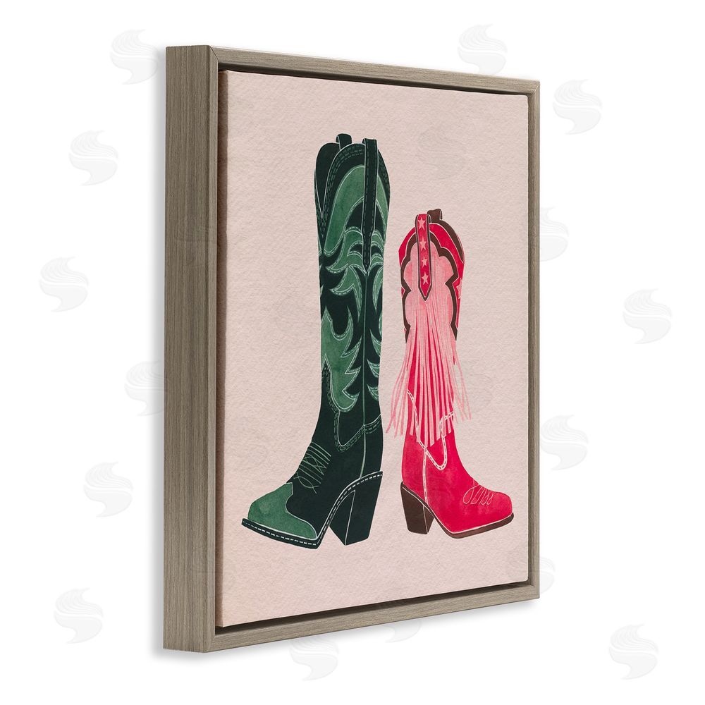 Grace Popp Cowboy & Cowgirl Boots Brown Floating Frame Canvas Wall Art Print