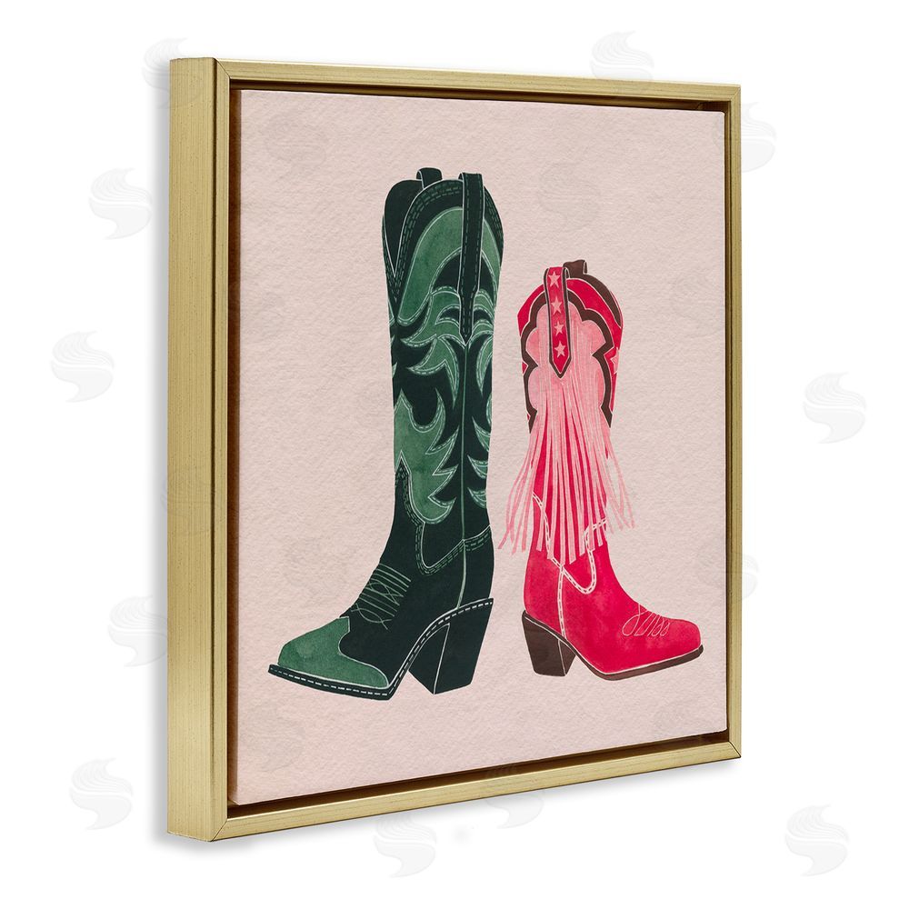 Grace Popp Cowboy & Cowgirl Boots Gold Floating Frame Canvas Wall Art Print