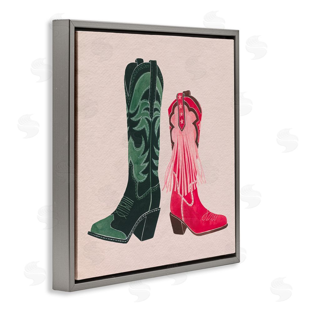 Grace Popp Cowboy & Cowgirl Boots Gray Floating Frame Canvas Wall Art Print