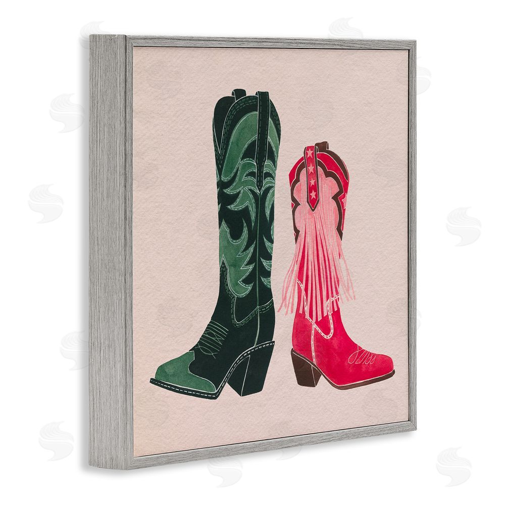 Grace Popp Cowboy & Cowgirl Boots Gray Framed Glicee Wall Art Print