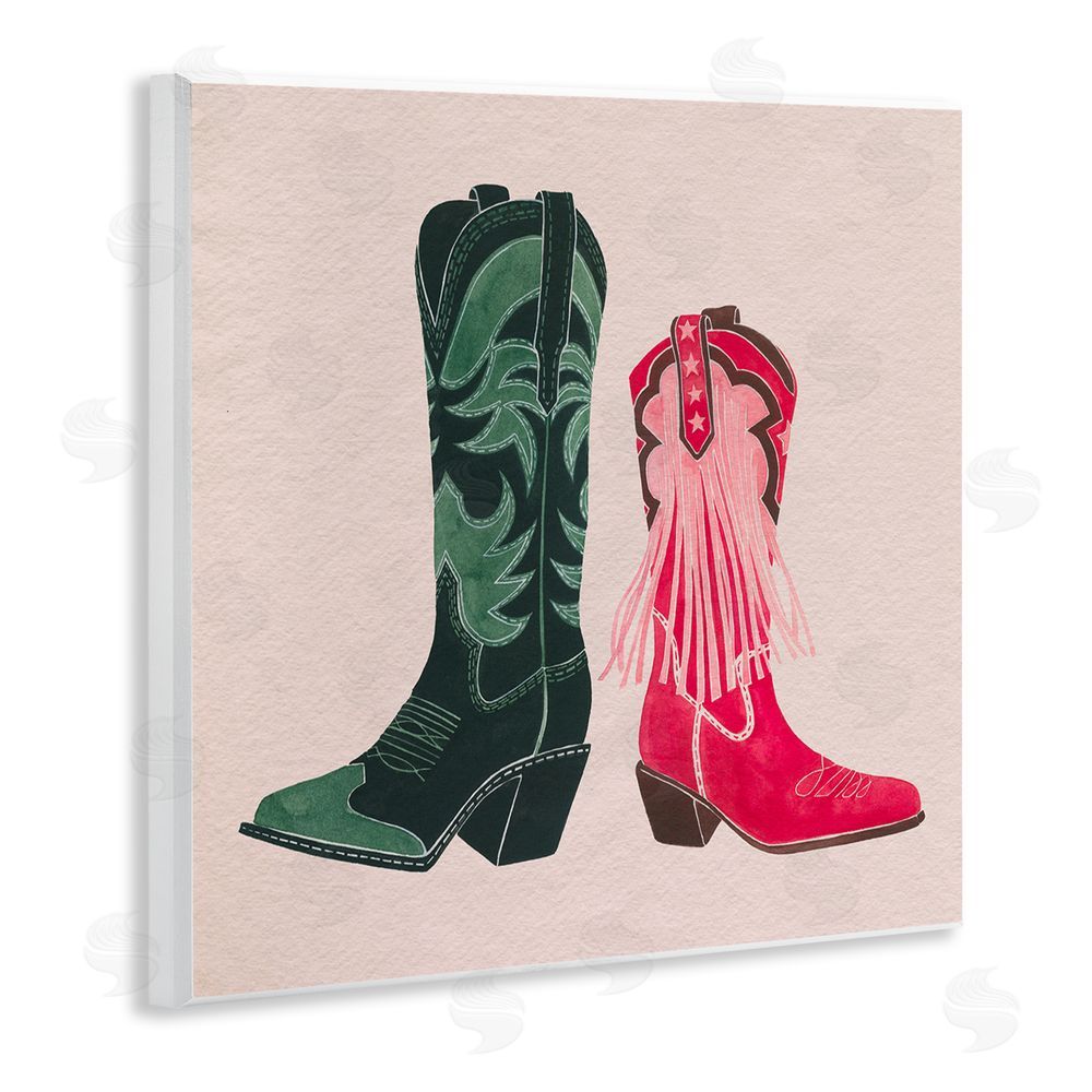 Grace Popp Cowboy & Cowgirl Boots Wooden Wall Plaque Art Print