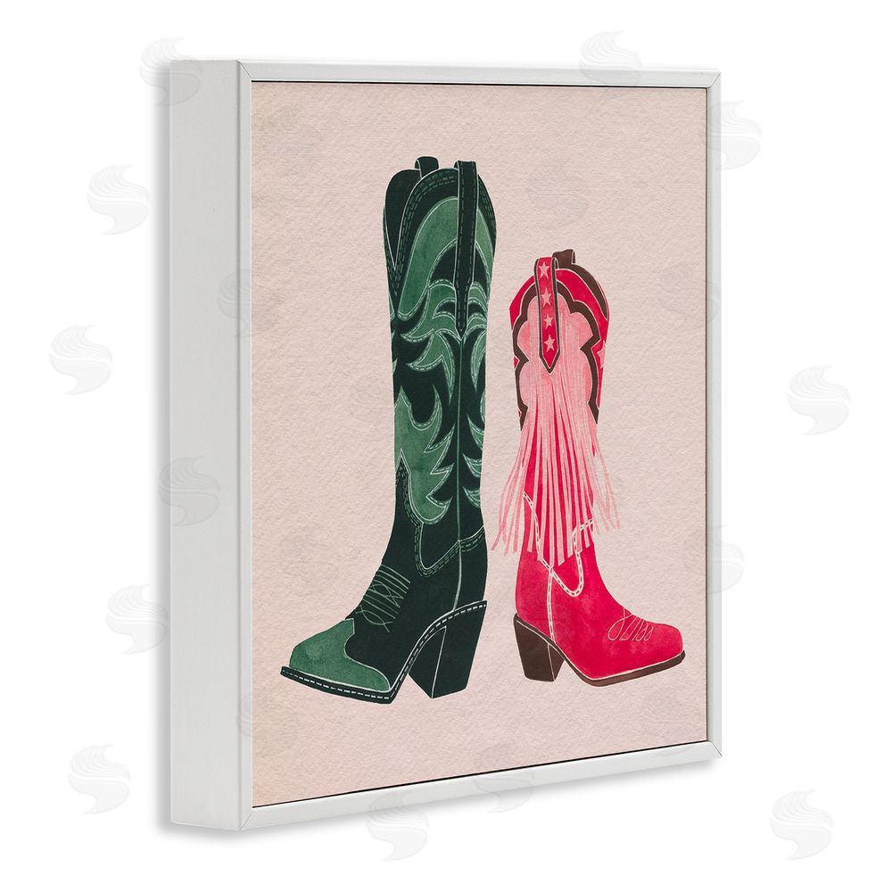 Grace Popp Cowboy & Cowgirl Boots White Framed Glicee Wall Art Print