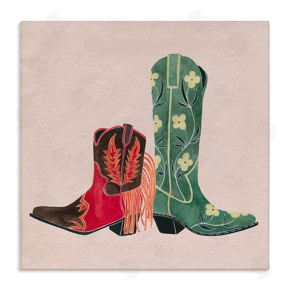 Grace Popp Patterned Cowgirl Boots Stretched Canvas Wall Art Print