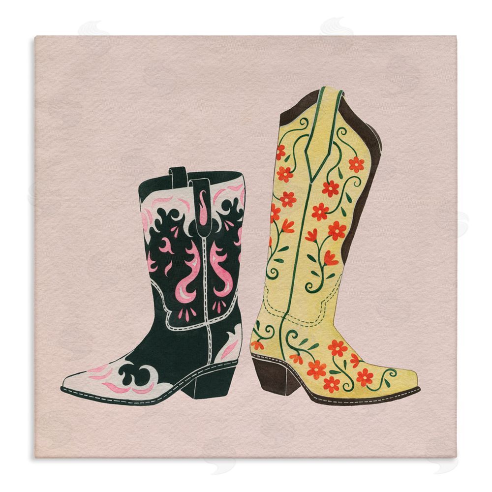 Grace Popp Patterned Equestrian Boots Stretched Canvas Wall Art Print