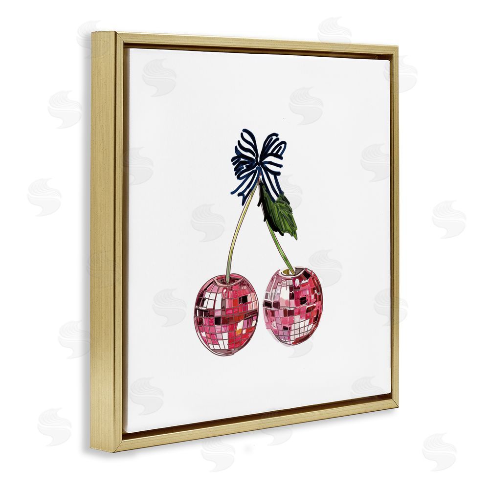 Amelia Noyes Disco Ball Cherries Gold Floating Frame Canvas Wall Art Print