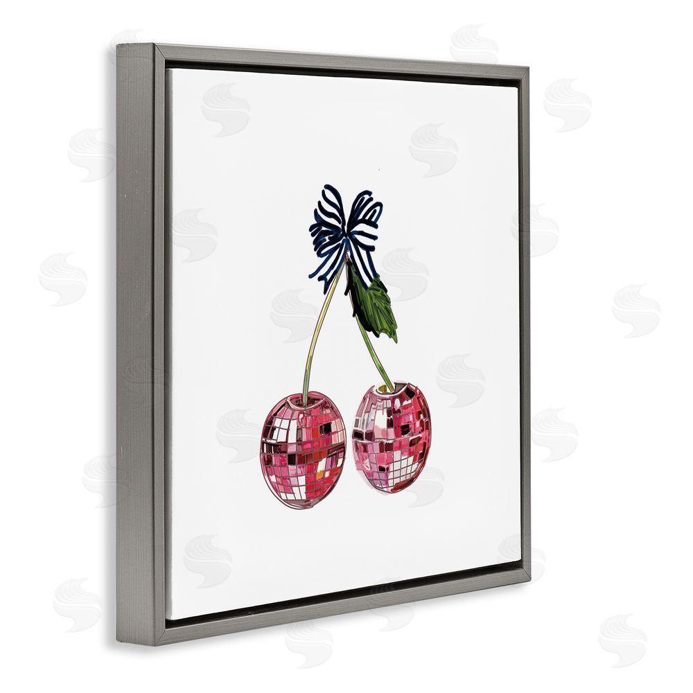 Amelia Noyes Disco Ball Cherries Gray Floating Frame Canvas Wall Art Print