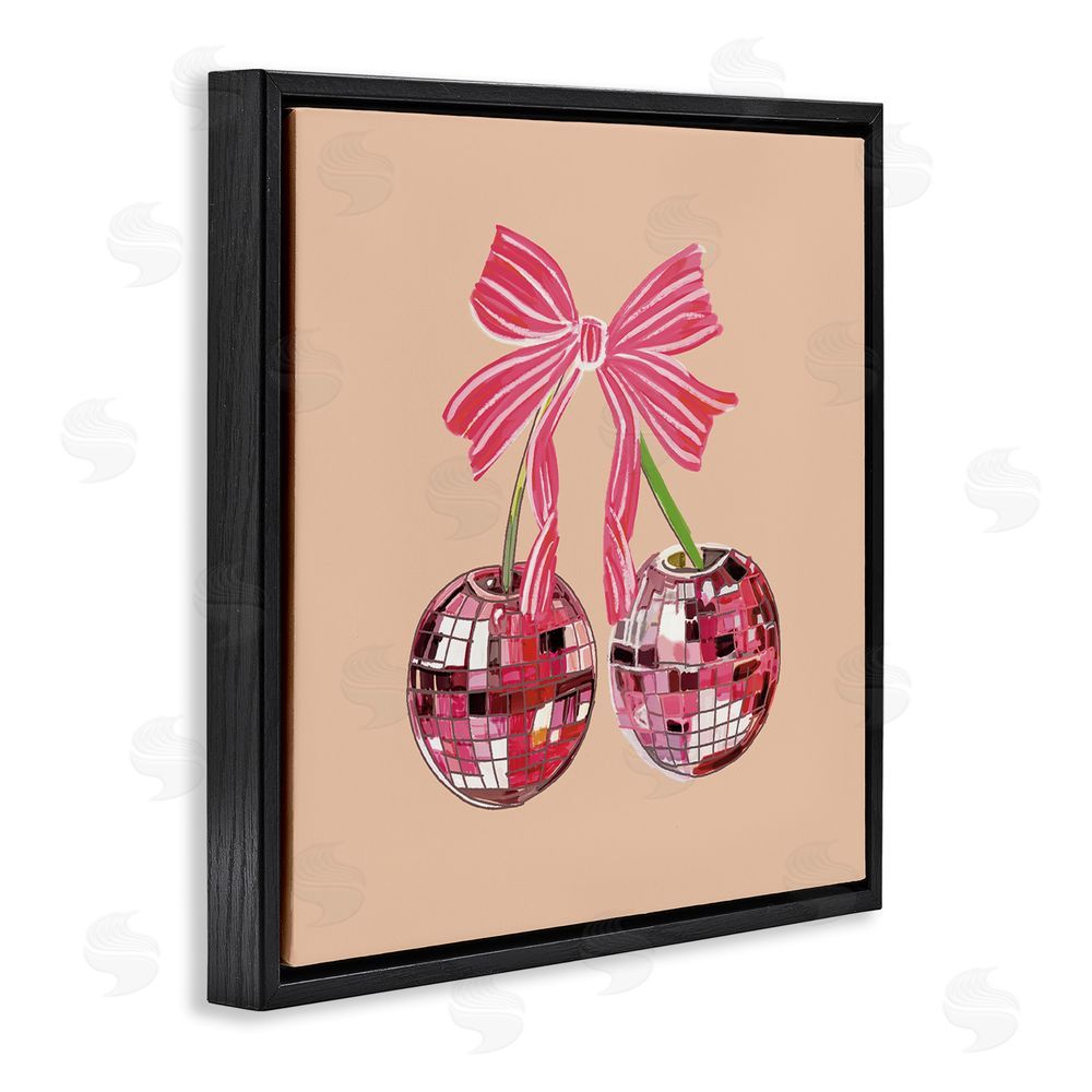 Amelia Noyes Cherries with Pink Bow Black Floating Frame Canvas Wall Art Print