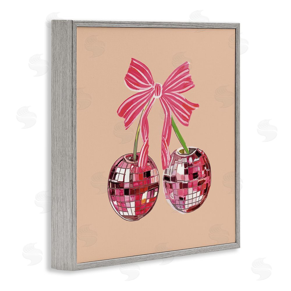 Amelia Noyes Cherries with Pink Bow Gray Framed Glicee Wall Art Print