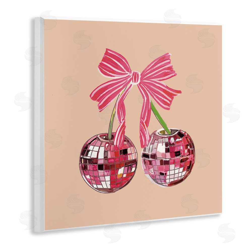 Amelia Noyes Cherries with Pink Bow Wooden Wall Plaque Art Print