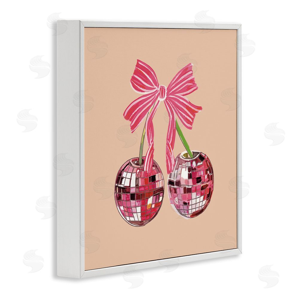 Amelia Noyes Cherries with Pink Bow White Framed Glicee Wall Art Print