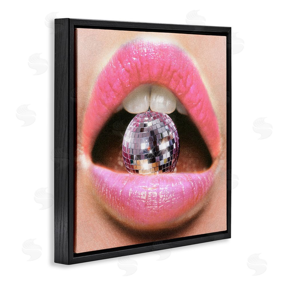 Ziwei Li Biting Disco Ball Black Floating Frame Canvas Wall Art Print