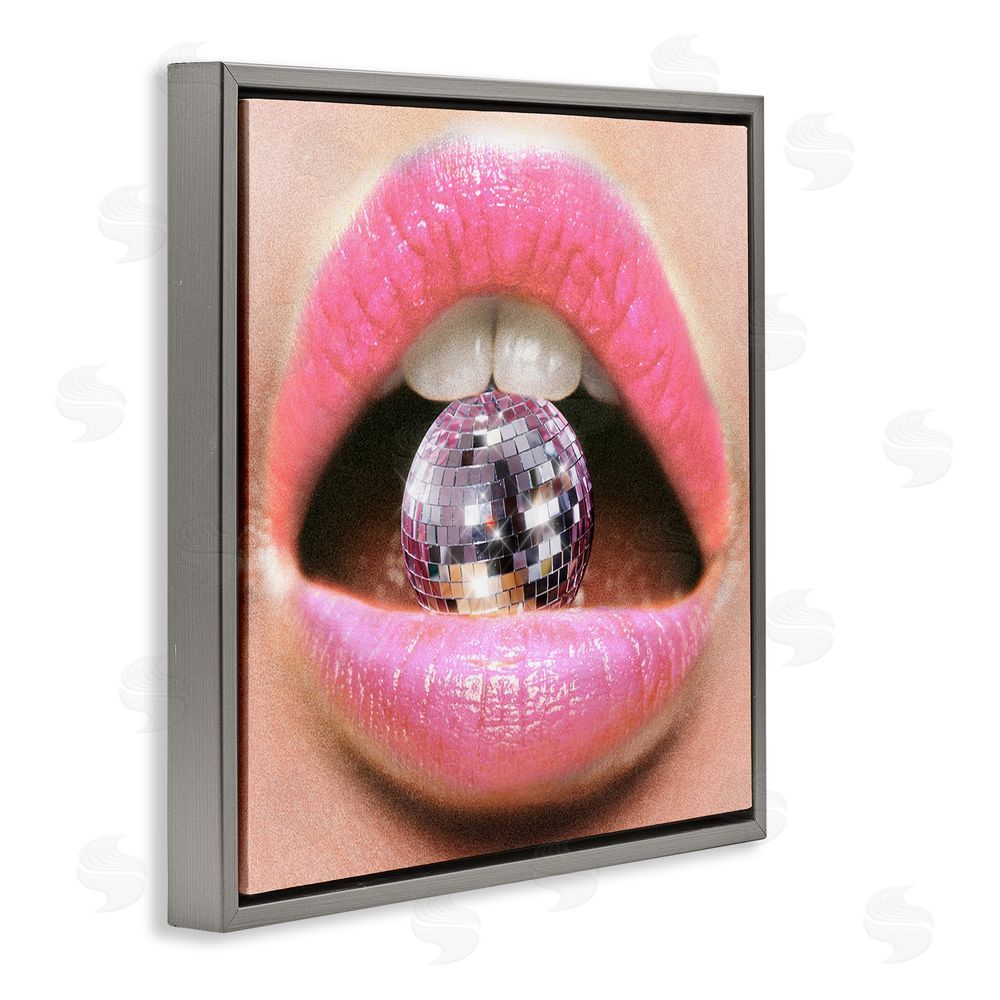 Ziwei Li Biting Disco Ball Gray Floating Frame Canvas Wall Art Print