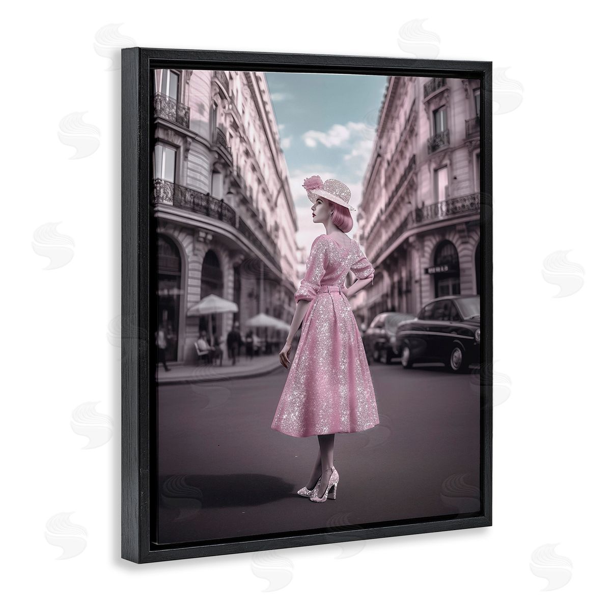 Ziwei Li Vintage Fashion in City Black Floating Frame Canvas Wall Art Print