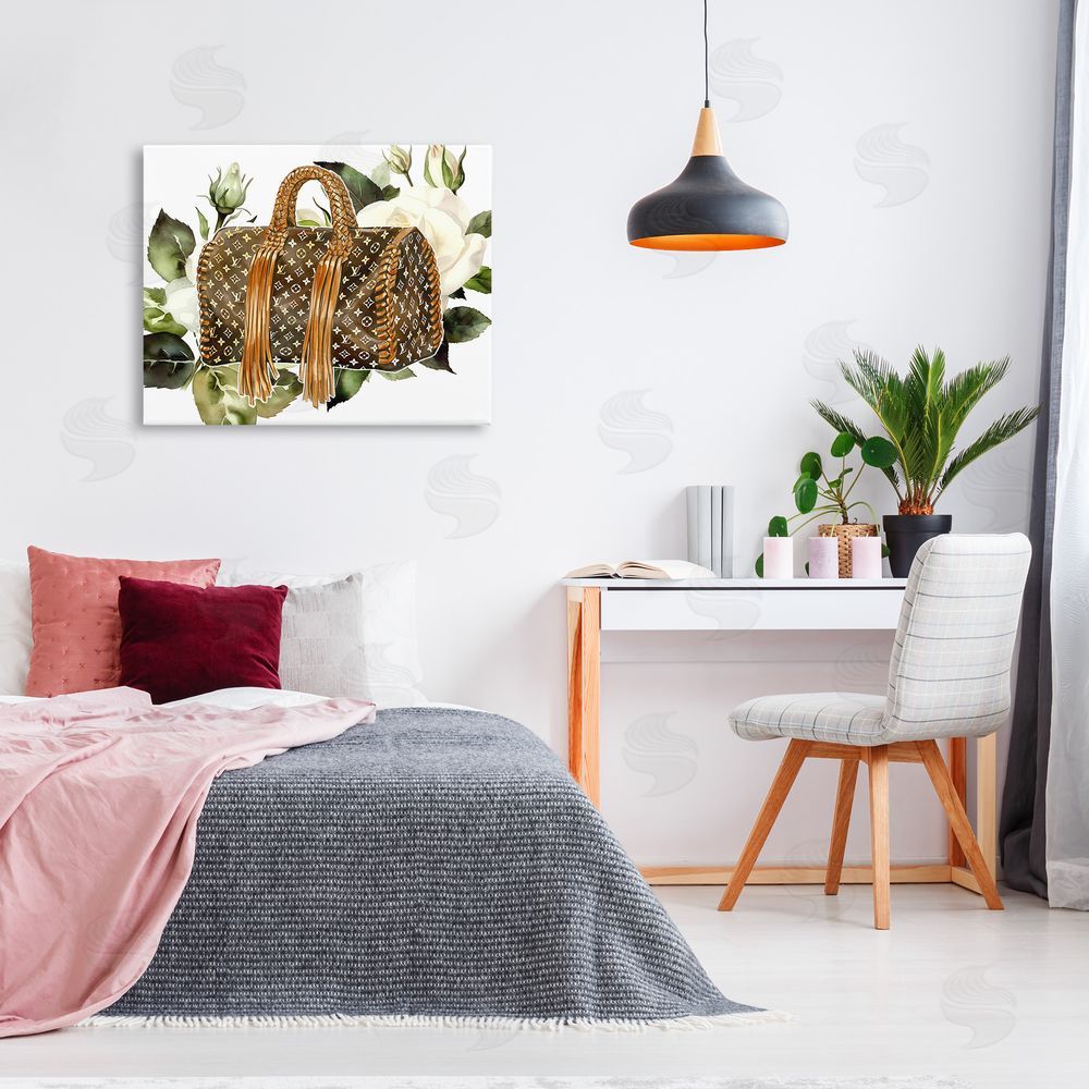 Ziwei Li Designer Purse with Roses Canvas Wall Art Print in Room