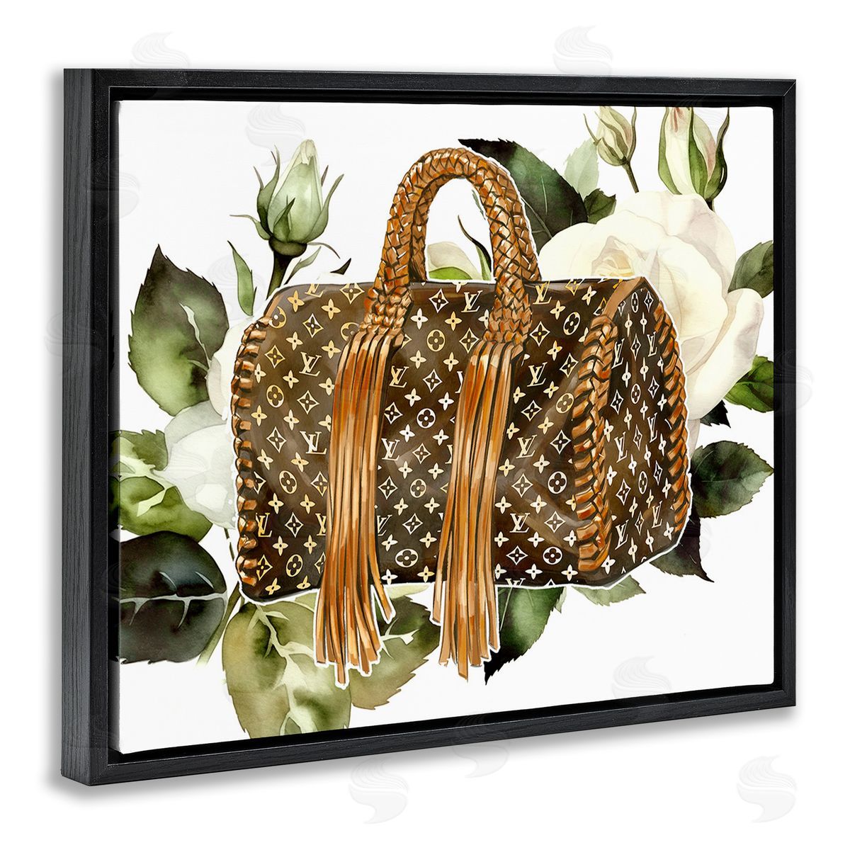 Ziwei Li Designer Purse with Roses Black Floating Frame Canvas Wall Art Print